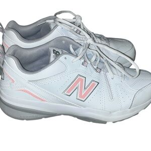 New Balance White and Pink Athletic Sneakers Wide